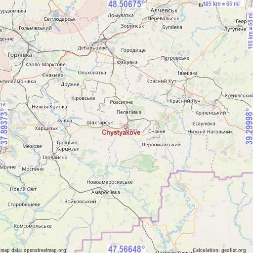 Chystyakove on map
