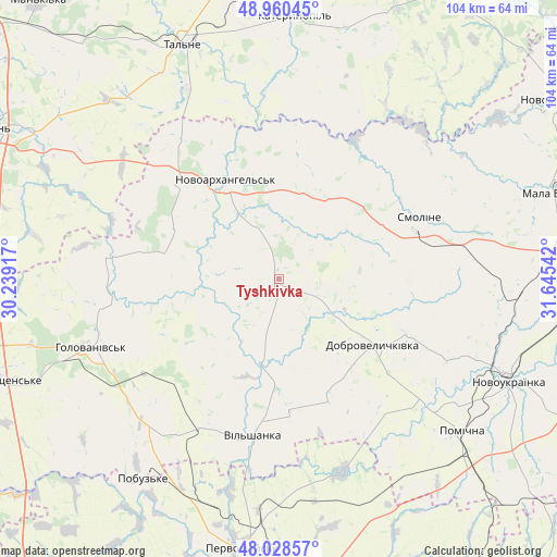 Tyshkivka on map