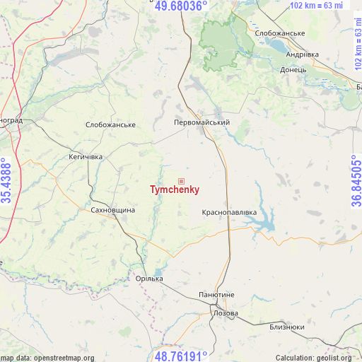 Tymchenky on map
