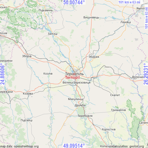 Ternopil on map