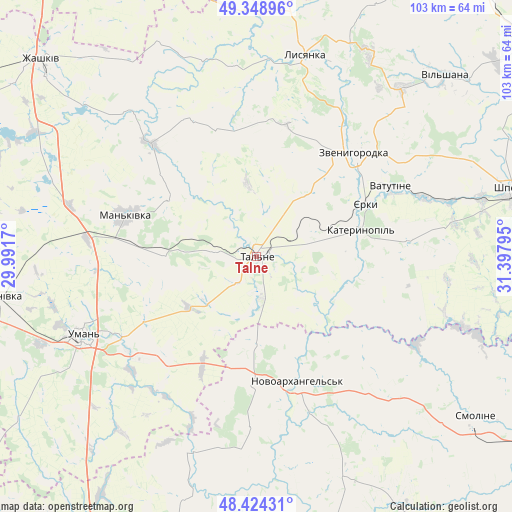 Talne on map