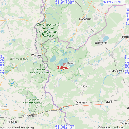 Svityaz’ on map
