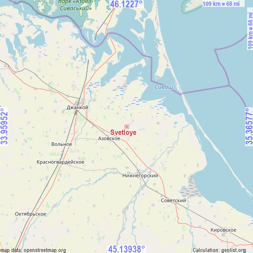 Svetloye on map