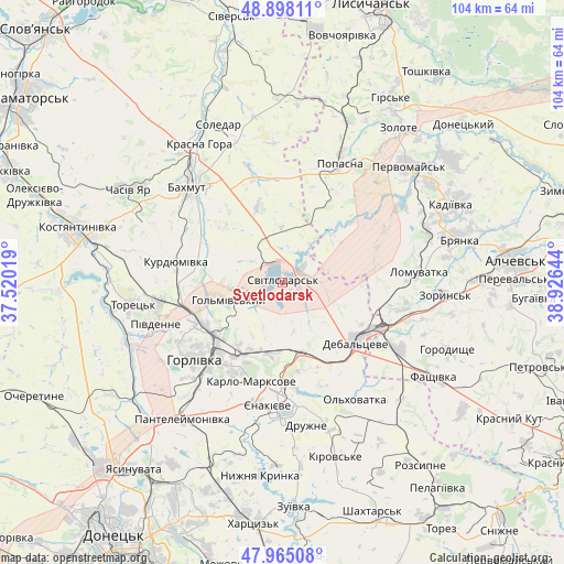 Svetlodarsk on map