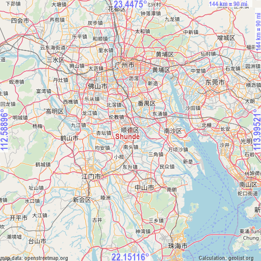 Shunde on map