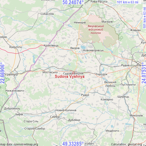Sudova Vyshnya on map