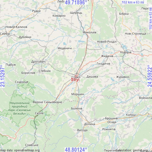 Stryi on map
