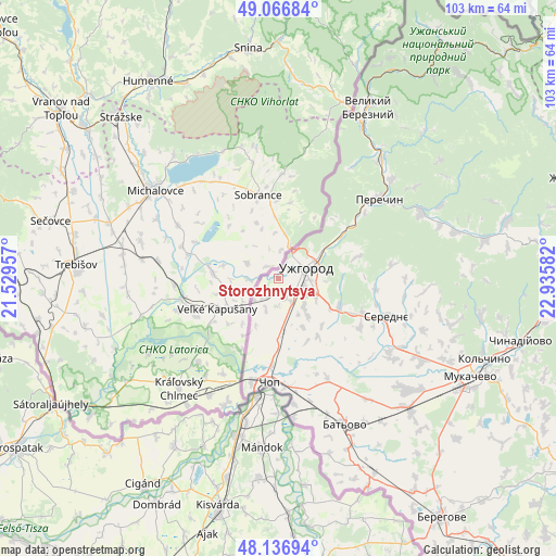Storozhnytsya on map