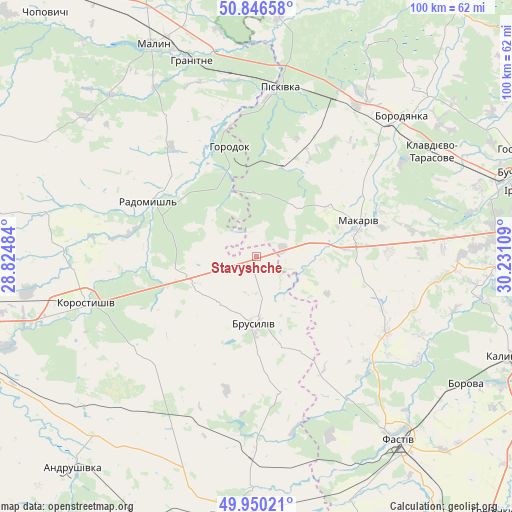 Stavyshche on map