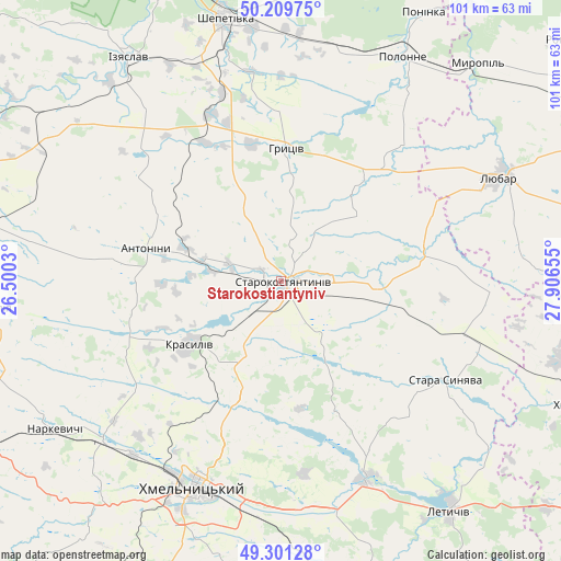 Starokostiantyniv on map