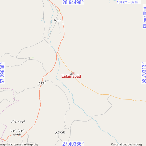 Eslāmābād on map