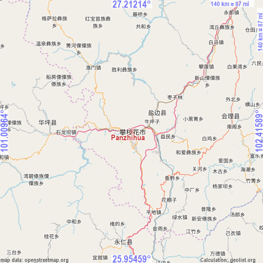 Panzhihua on map