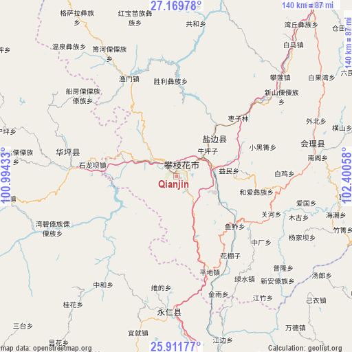 Qianjin on map