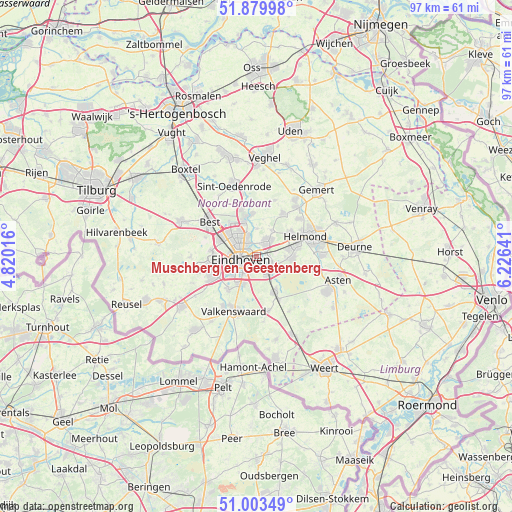 Muschberg en Geestenberg on map