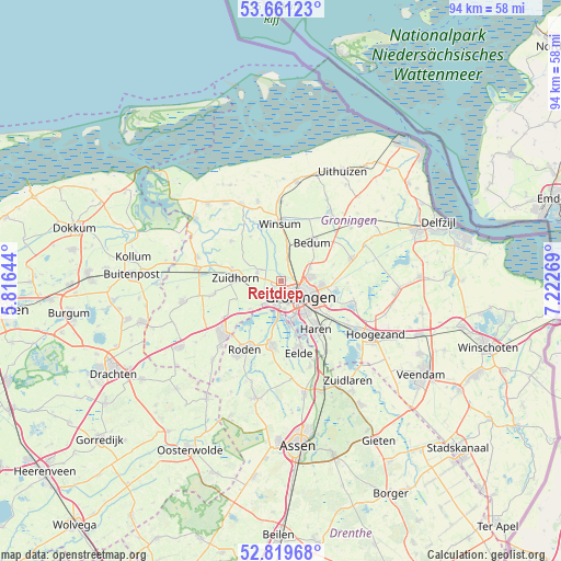 Reitdiep on map