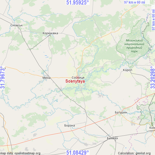 Sosnytsya on map