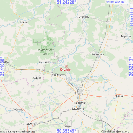 Orzhiv on map