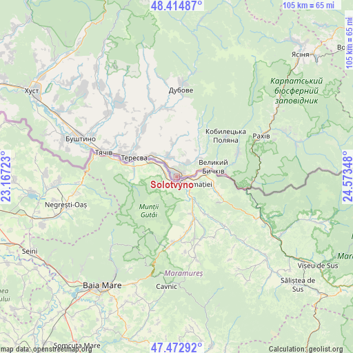 Solotvyno on map