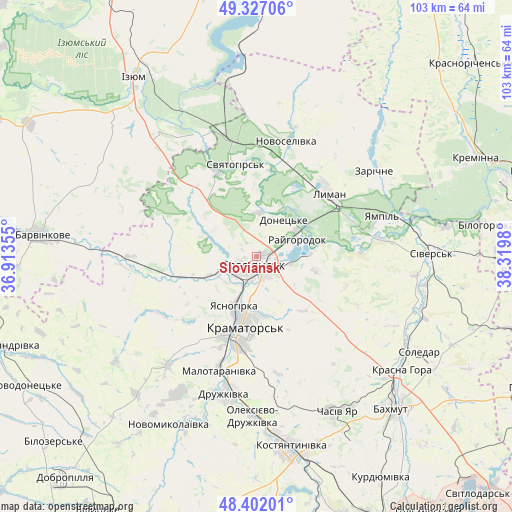 Sloviansk on map