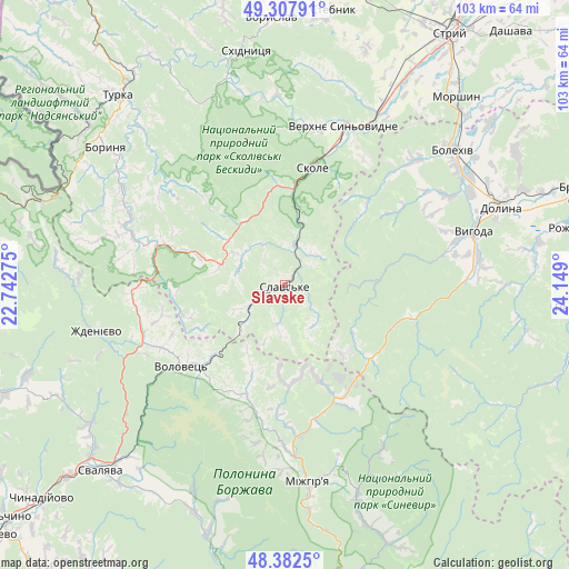 Slavske on map