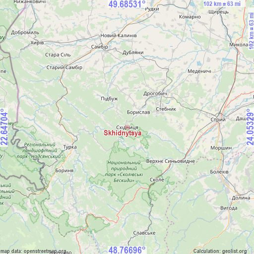 Skhidnytsya on map