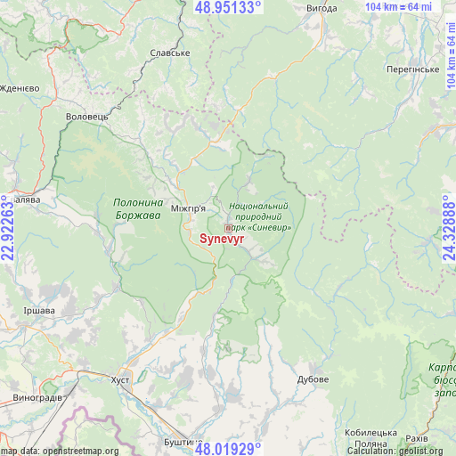 Synevyr on map