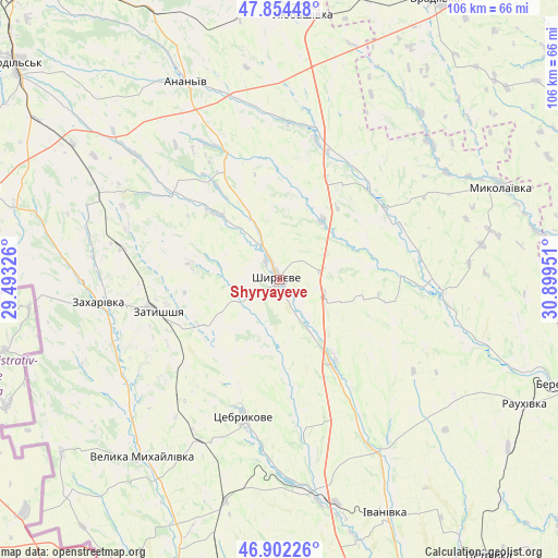 Shyryayeve on map