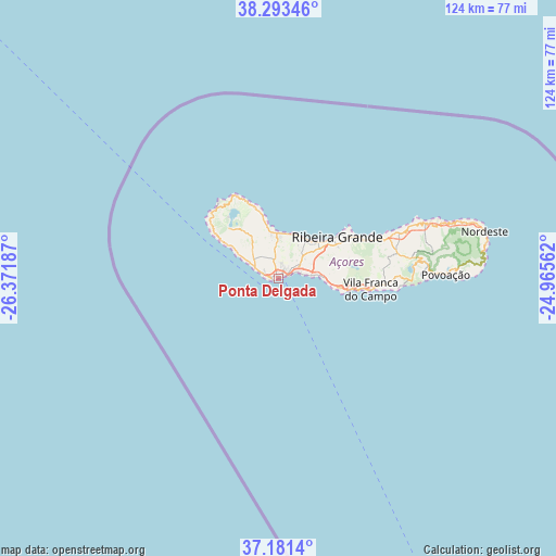 Ponta Delgada on map