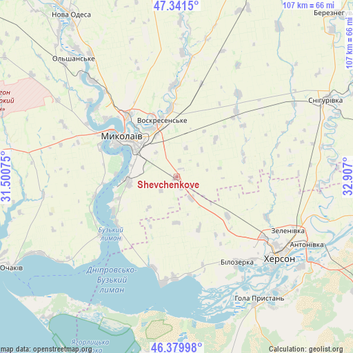 Shevchenkove on map