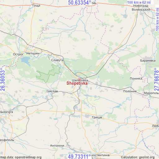 Shepetivka on map
