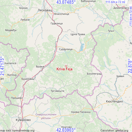 Kriva Feja on map