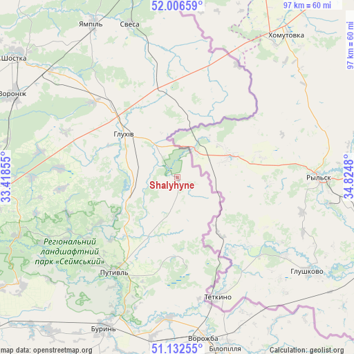 Shalyhyne on map