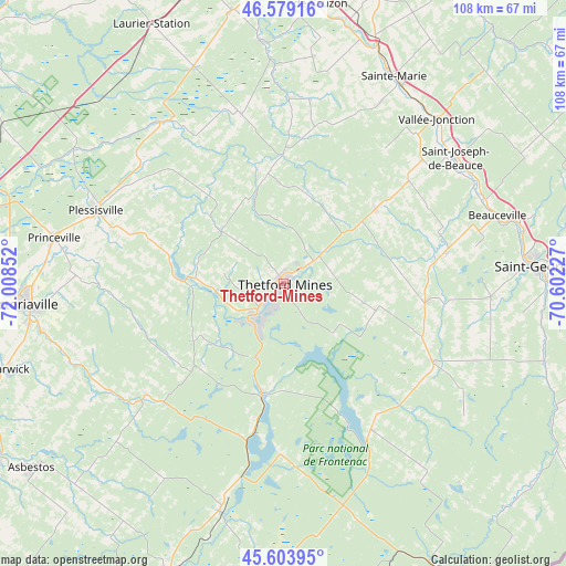 Thetford-Mines on map
