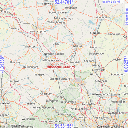 Husborne Crawley on map