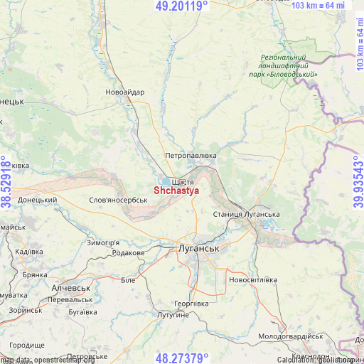 Shchastya on map