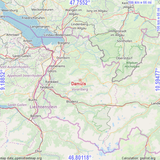 Damüls on map