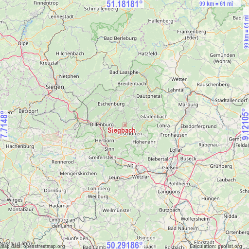 Siegbach on map