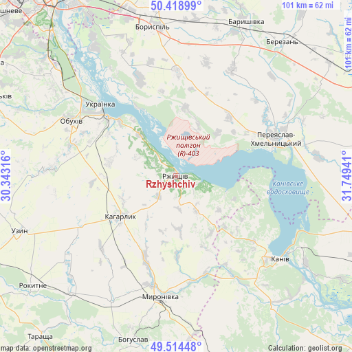 Rzhyshchiv on map
