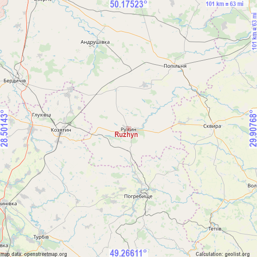 Ruzhyn on map