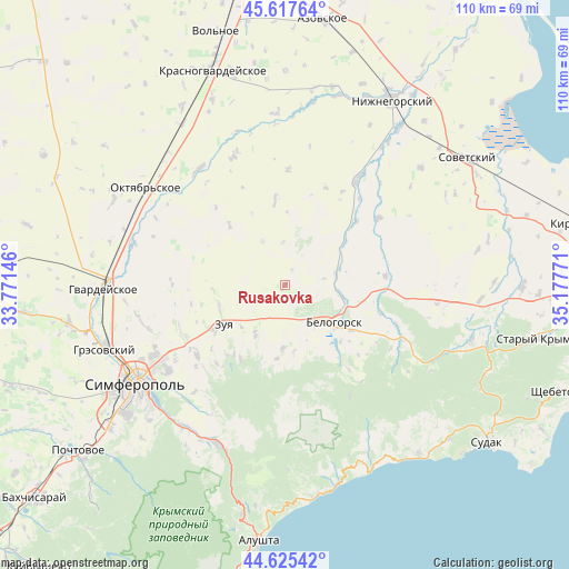 Rusakovka on map