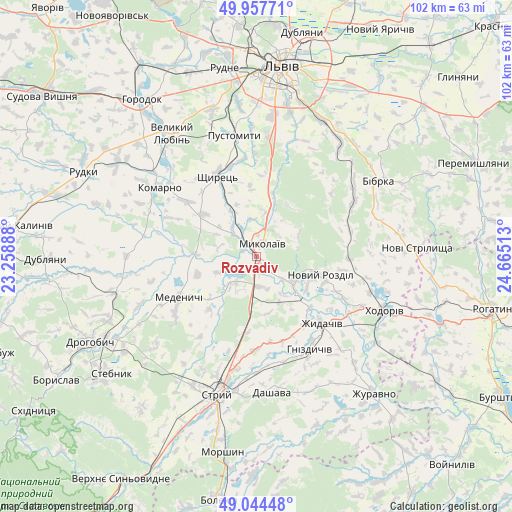 Rozvadiv on map