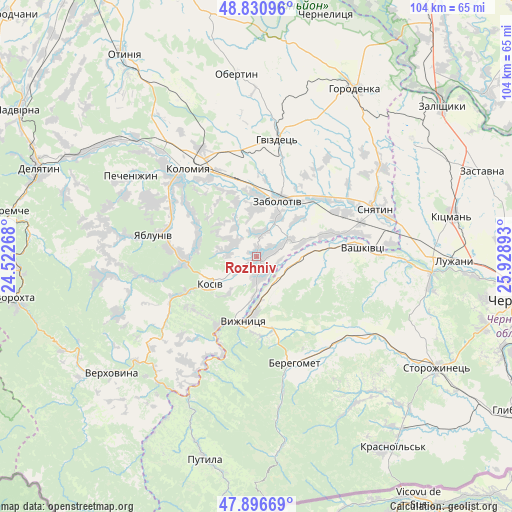 Rozhniv on map