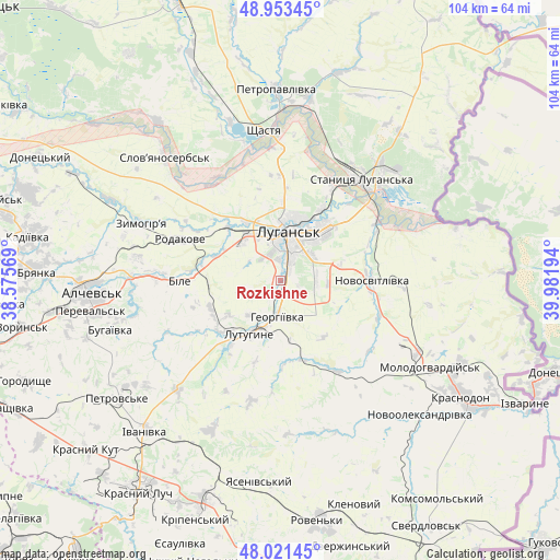 Rozkishne on map