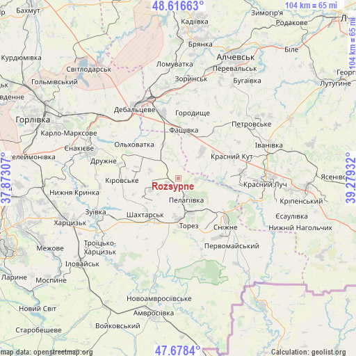 Rozsypne on map