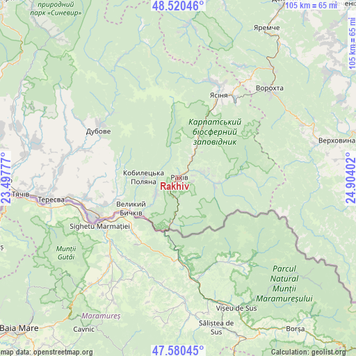 Rakhiv on map