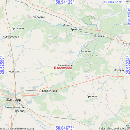 Radomyshl on map