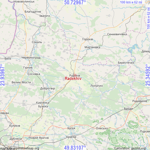 Radekhiv on map