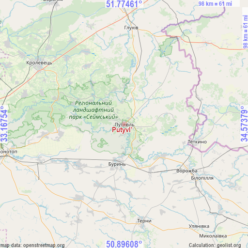 Putyvl’ on map