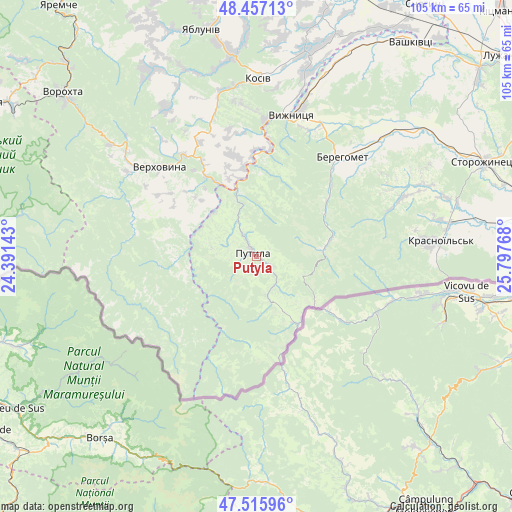 Putyla on map