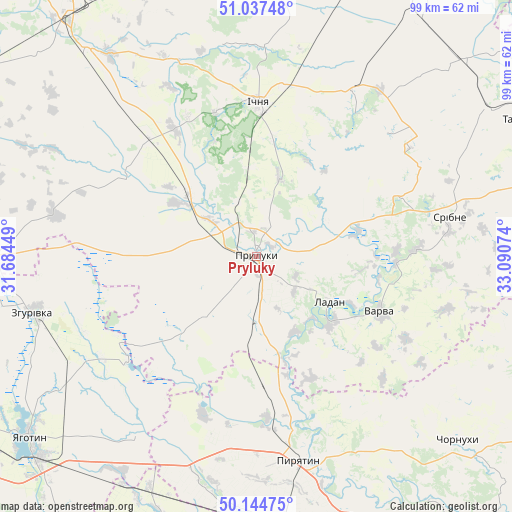 Pryluky on map